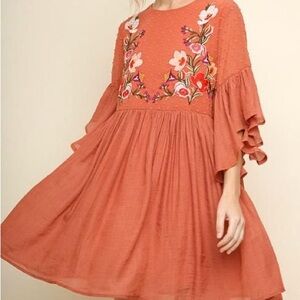 Floral Embroidered Rust Dress